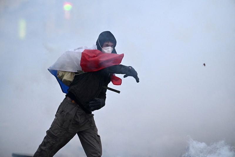 Protesters face the police during an authorised demonstration organised by a labour union in Marseille, France, October 24, 2026, as part of nationwide protests led by the