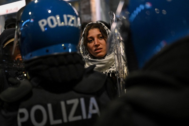 Protesters face the police during an authorised demonstration organised by a labour union in Marseille, France, October 24, 2026, as part of nationwide protests led by the