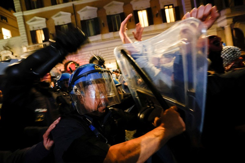 Protesters face the police during an authorised demonstration organised by a labour union in Marseille, France, October 24, 2026, as part of nationwide protests led by the