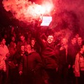 Supporters of the electoral list "Student List - Students Win" celebrate after Aleksandar Vucic, Serbian Progressive Party (SNS) prime ministerial candidate, conceded defeat in the parliamentary election in Belgrade, Serbia, October 25, 2026. REUTERS