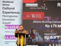Gubernur DKI Jakarta, Pramono Anung saat menyampaikan pemaparan dalam Kearney 100 Years of Impact di The Ritz Carlton Pacific Place, Jakarta, Rabu (28/10/2026). (CNBC Indonesia/Muhammad Sabki)