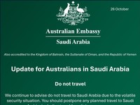 Himbauan untuk tidak bepergian ke Arab Saudi karena situasi keamanan yang tidak menentu. (Instagram/ausembksa)