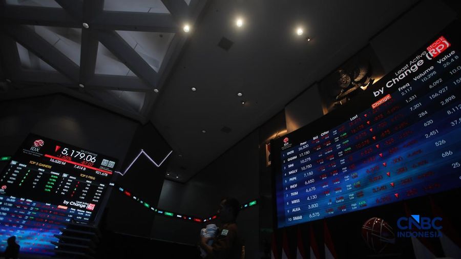 Layar menampilkan pergerakan Indeks Harga Saham Gabungan (IHSG) di Gedung Bursa Efek Indonesia (BEI), Jakarta, Rabu (28/10/2026). (CNBC Indonesia/Faisal Rahman)