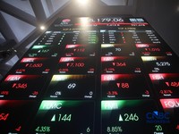 Layar menampilkan pergerakan Indeks Harga Saham Gabungan (IHSG) di Gedung Bursa Efek Indonesia (BEI), Jakarta, Rabu (28/10/2026). (CNBC Indonesia/Faisal Rahman)