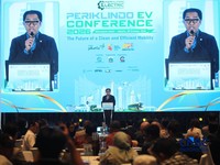 Wakil Menteri Perindustrian, Faisol Riza dalam acara PERIKLINDO Electric Vehicle Conference (PEVC) 2026 di Mvenpick Hotel, Jakarta, Rabu (28/10/2026). (CNBC Indonesia/Faisal Rahman)