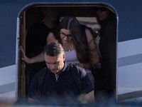 Brazilian Senator Flavio Bolsonaro disembarks from a plane after arriving at Opa-locka Executive Airport near Miami, Florida, US, October 28, 2026. REUTERS/Eva Marie Uzcategui