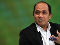 Kepala Balai Besar Perakitan dan Modernisasi Pertanian Tanaman Padi Amin Nur meyampaikan pemaparannya dalam acara World Food Day Inovasi untuk Kedaulatan Pangan Indonesia di Jakarta, Jumat (30/10/2026). (CNBC Indonesia/Muhammad Sabki)