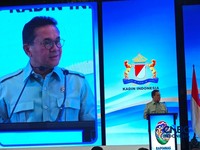 Menteri Perdagangan (Mendag) Budi Santoso saat memberikan paparannya di acara Rapimnas Kadin 2026 di Jakarta, Jumat (30/10/2026). (CNBC Indonesia/Martyasari Rizky)