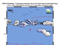 Gempa bumi mengguncang wilayah Kodi, Sumba Barat Daya dengan kekuatan 4,8 Magnitudo dengan kedalaman 28 km pada Sabtu (31/10/2026). (Dok. BMKG)