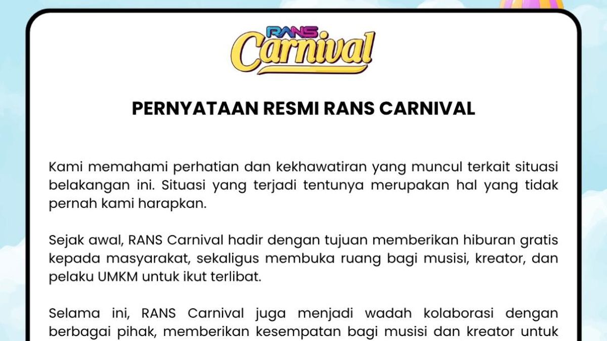 Ilustrasi berita Hiburan: Pernyataan Resmi RANS Carnival: Situasi Ini Tak Pernah Kami Harapkan